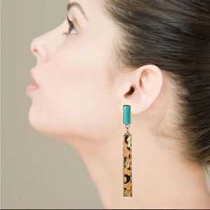 New TURQUOISE & LEOPARD bar dangle earrings with gold accents
